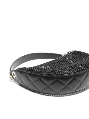 Chanel Black Shiny Lambskin Mesh Clutch With Chain Hobo Bag GHW