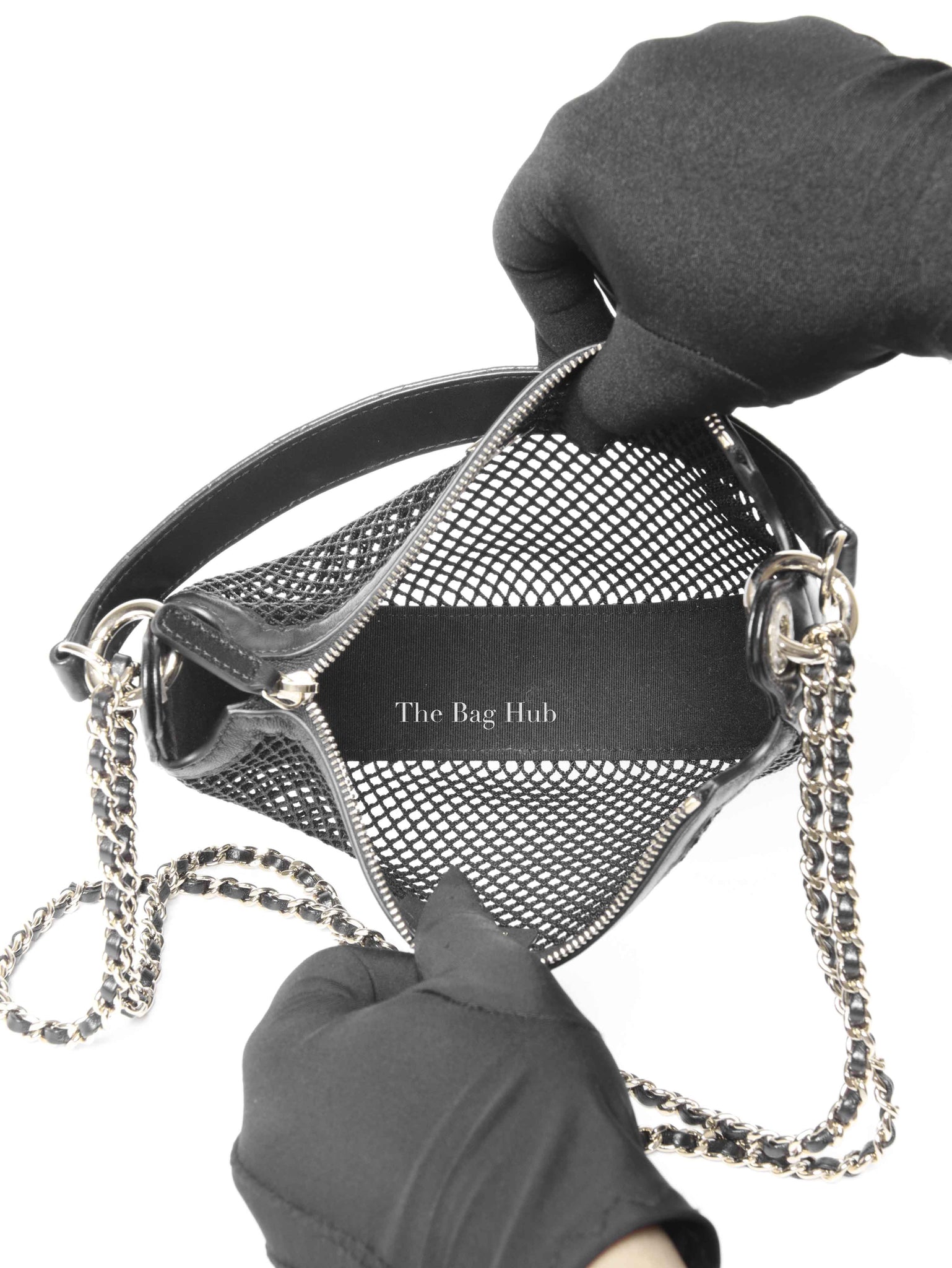Chanel Black Shiny Lambskin Mesh Clutch With Chain Hobo Bag GHW