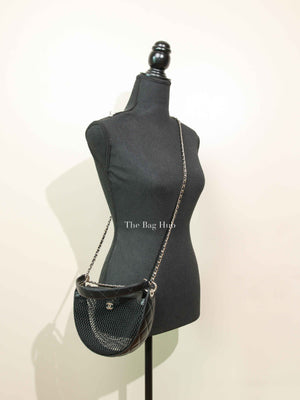 Chanel Black Shiny Lambskin Mesh Clutch With Chain Hobo Bag GHW