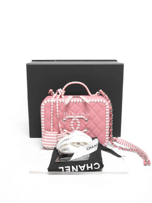 Chanel Pink Caviar Quilted Striped Filigree Vanity Medium Bag