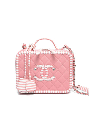Chanel Pink Caviar Quilted Striped Filigree Vanity Medium Bag
