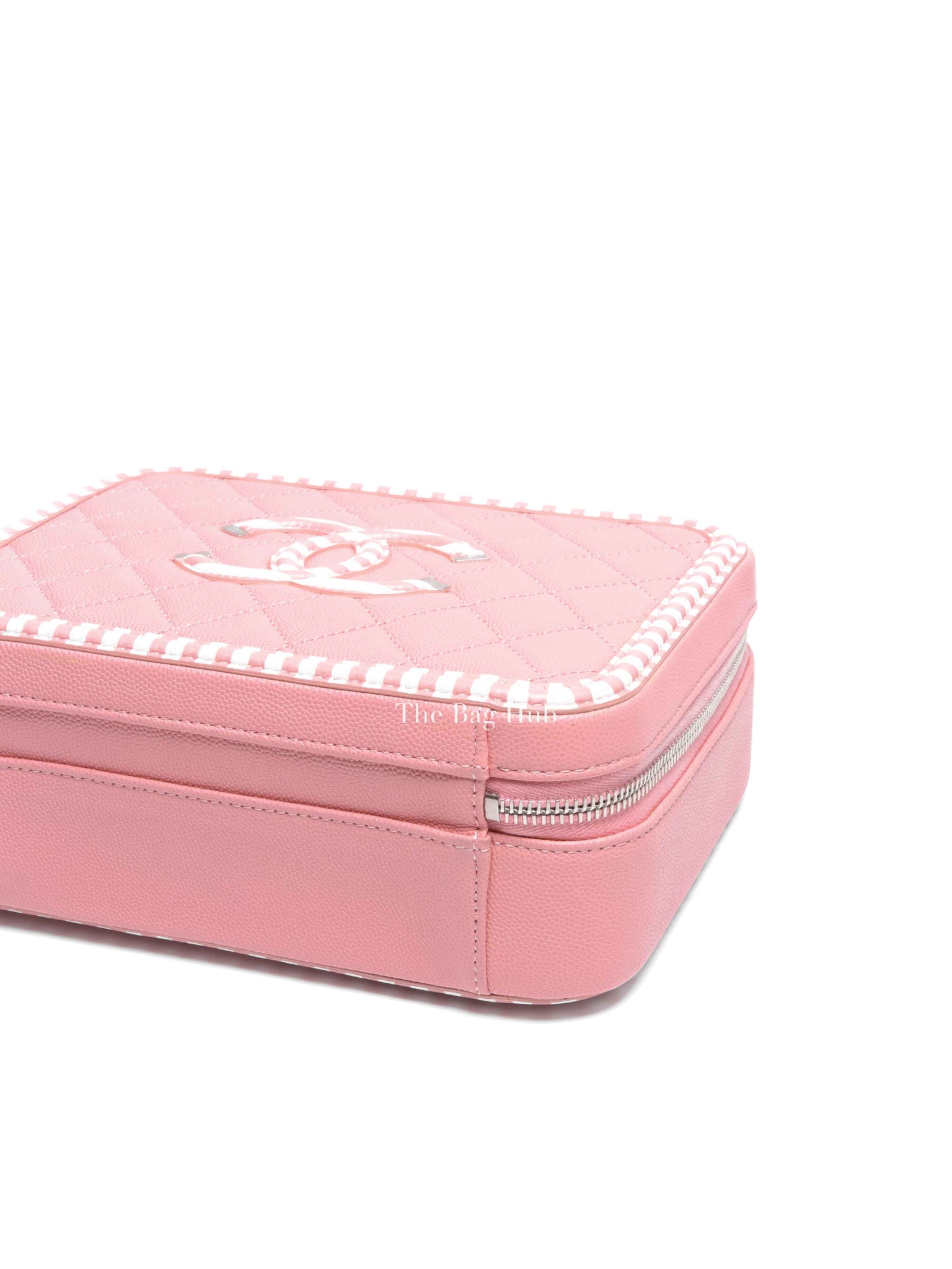 Chanel Pink Caviar Quilted Striped Filigree Vanity Medium Bag