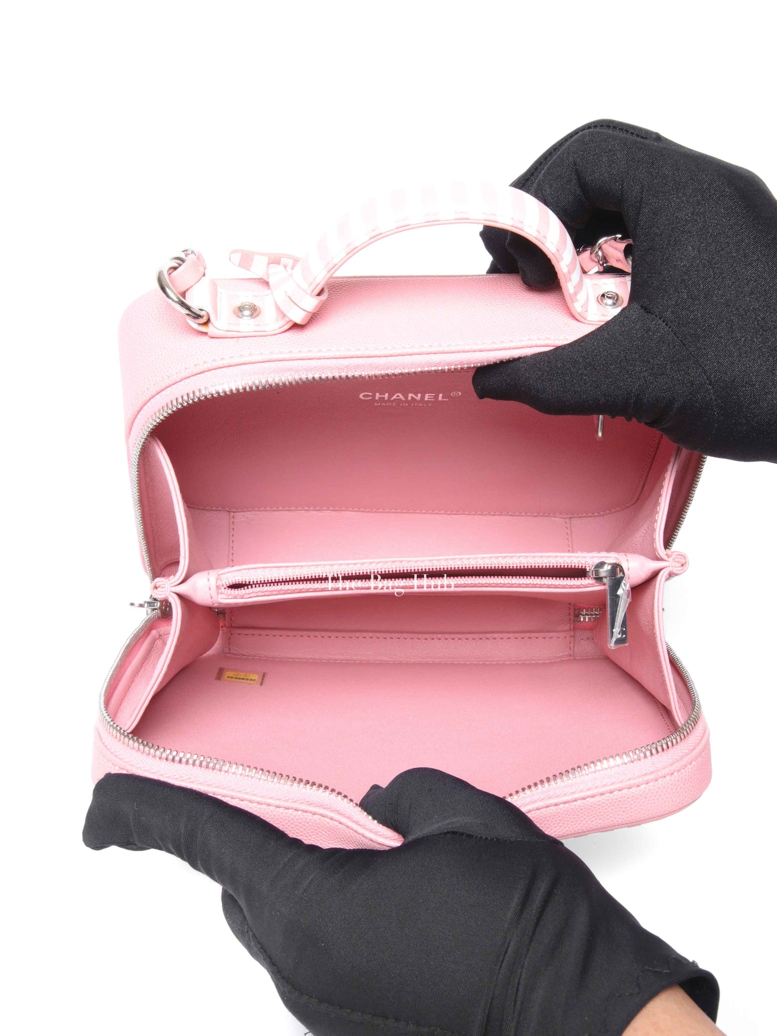 Chanel Pink Caviar Quilted Striped Filigree Vanity Medium Bag