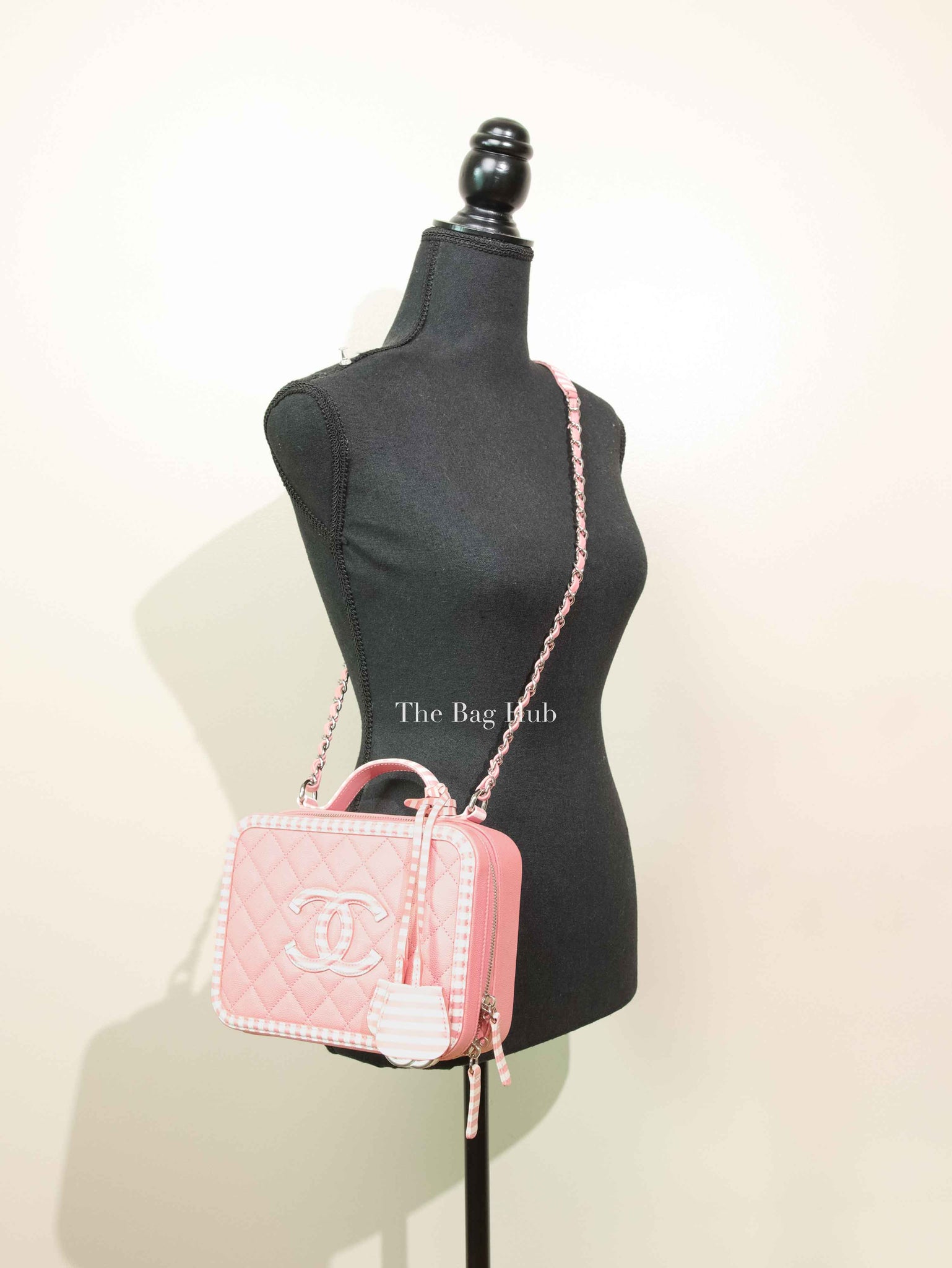 Chanel Pink Caviar Quilted Striped Filigree Vanity Medium Bag
