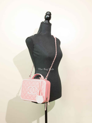 Chanel Pink Caviar Quilted Striped Filigree Vanity Medium Bag