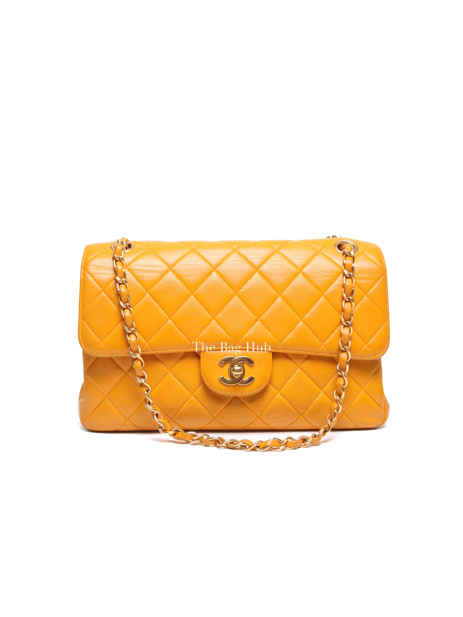 Chanel Mustard Lambskin Classic Double Sided Chain Flap Bag