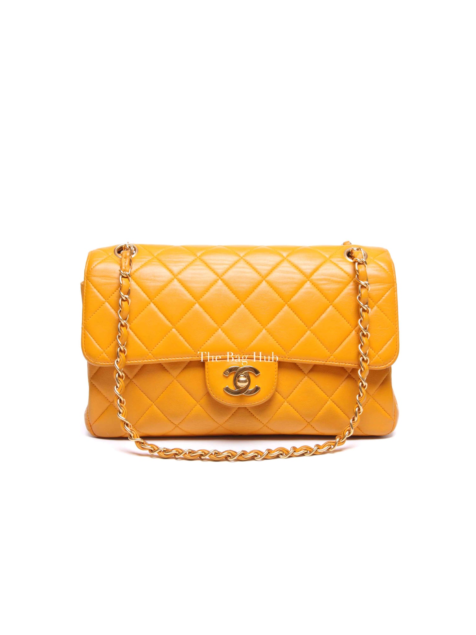 Chanel Mustard Lambskin Classic Double Sided Chain Flap Bag