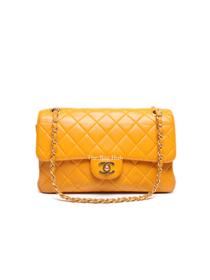 Chanel Mustard Lambskin Classic Double Sided Chain Flap Bag