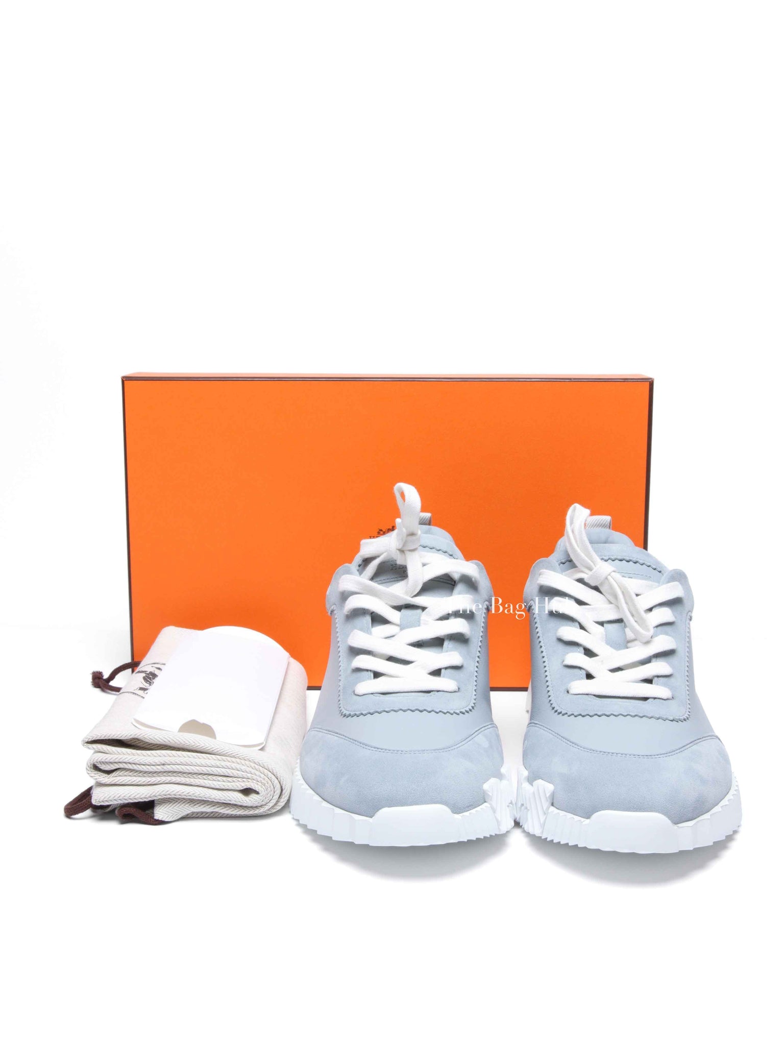 Hermes Gris Nuage Calfskin/Suede Bouncing Sneakers Size 44.5