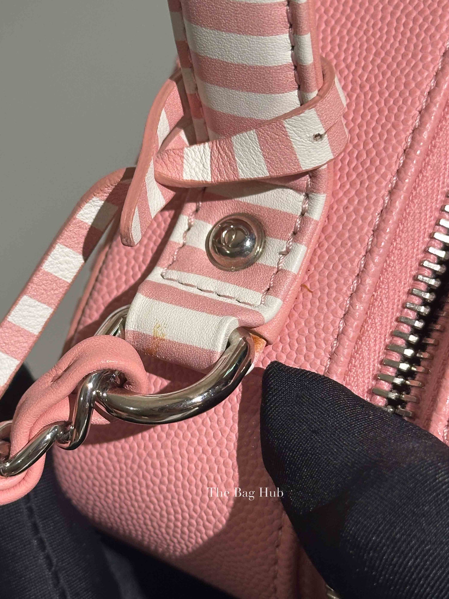 Chanel Pink Caviar Quilted Striped Filigree Vanity Medium Bag