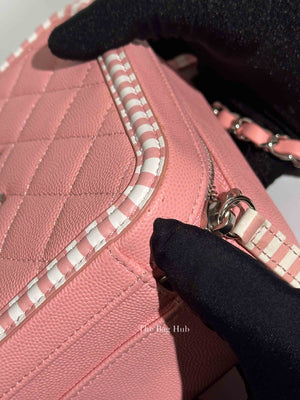 Chanel Pink Caviar Quilted Striped Filigree Vanity Medium Bag