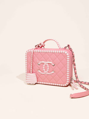 Chanel Pink Caviar Quilted Striped Filigree Vanity Medium Bag