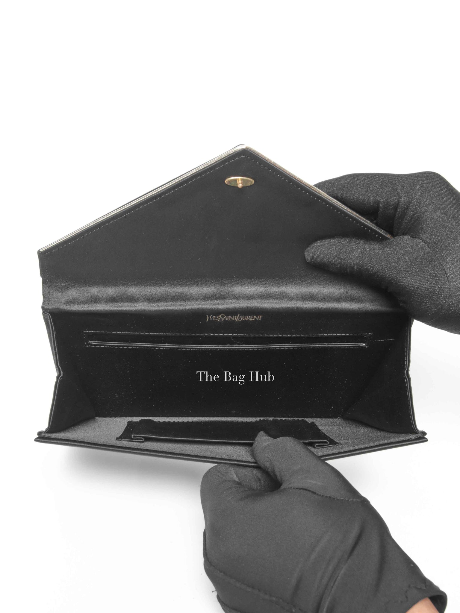 Saint Laurent Black Fabric Envelope Clutch Bag