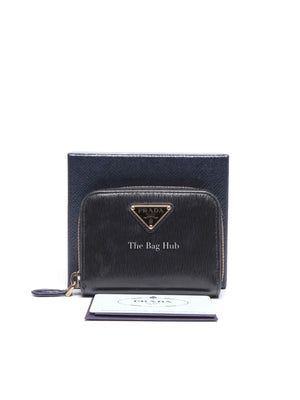 Prada Black Leather Coin Purse Wallet 1MM268