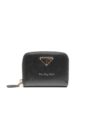 Prada Black Leather Coin Purse Wallet 1MM268