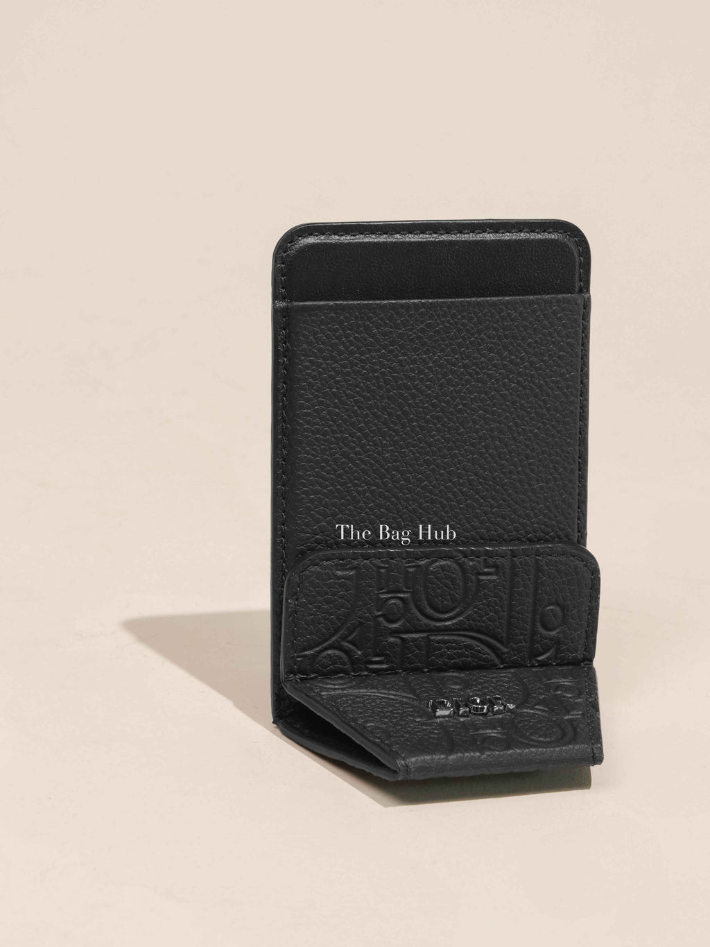 Dior Black Leather Card Holder with Magnetic Phone Stand