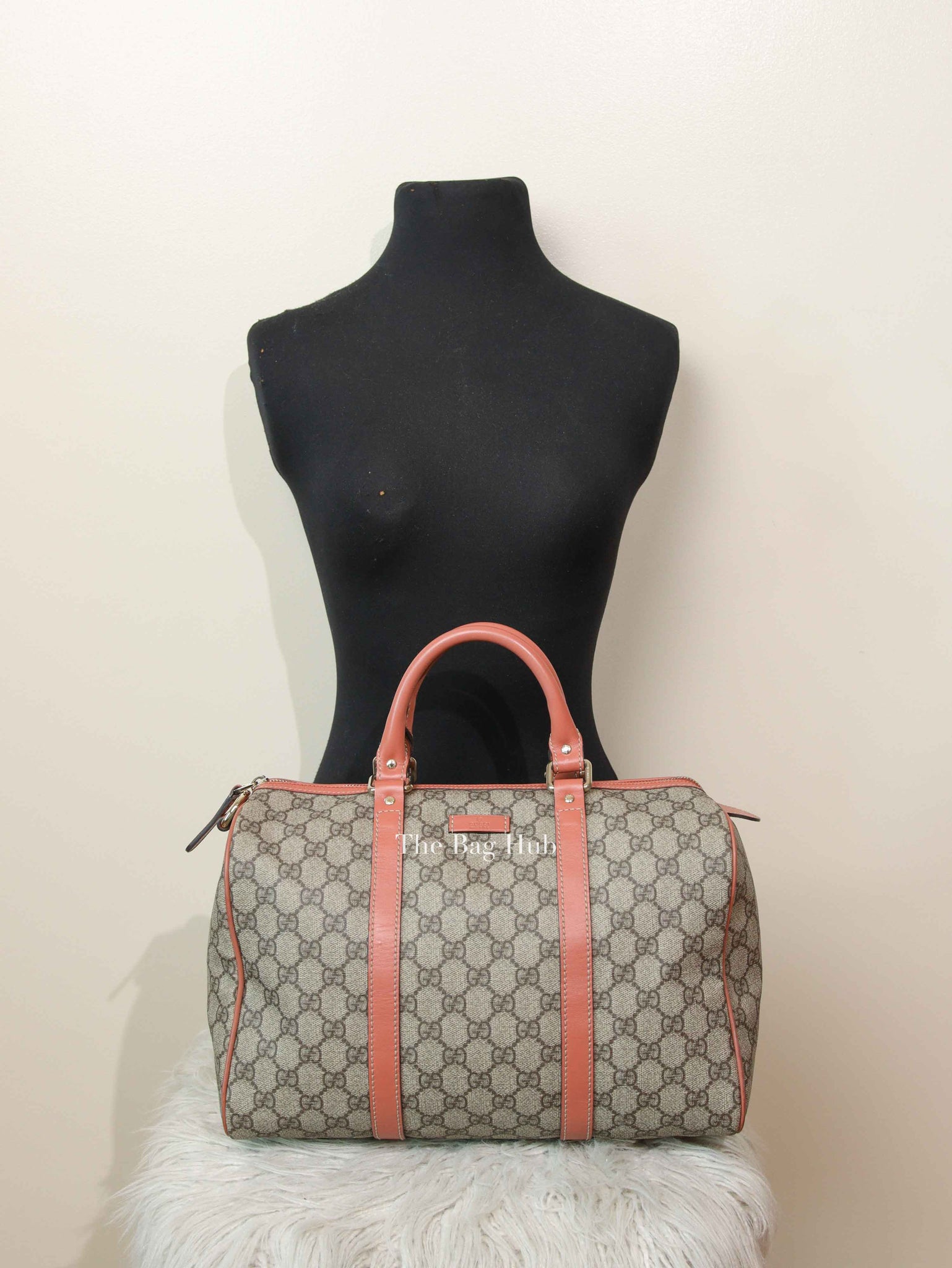 Gucci Beige/Pink Canvas GG Supreme Medium Joy Boston Bag