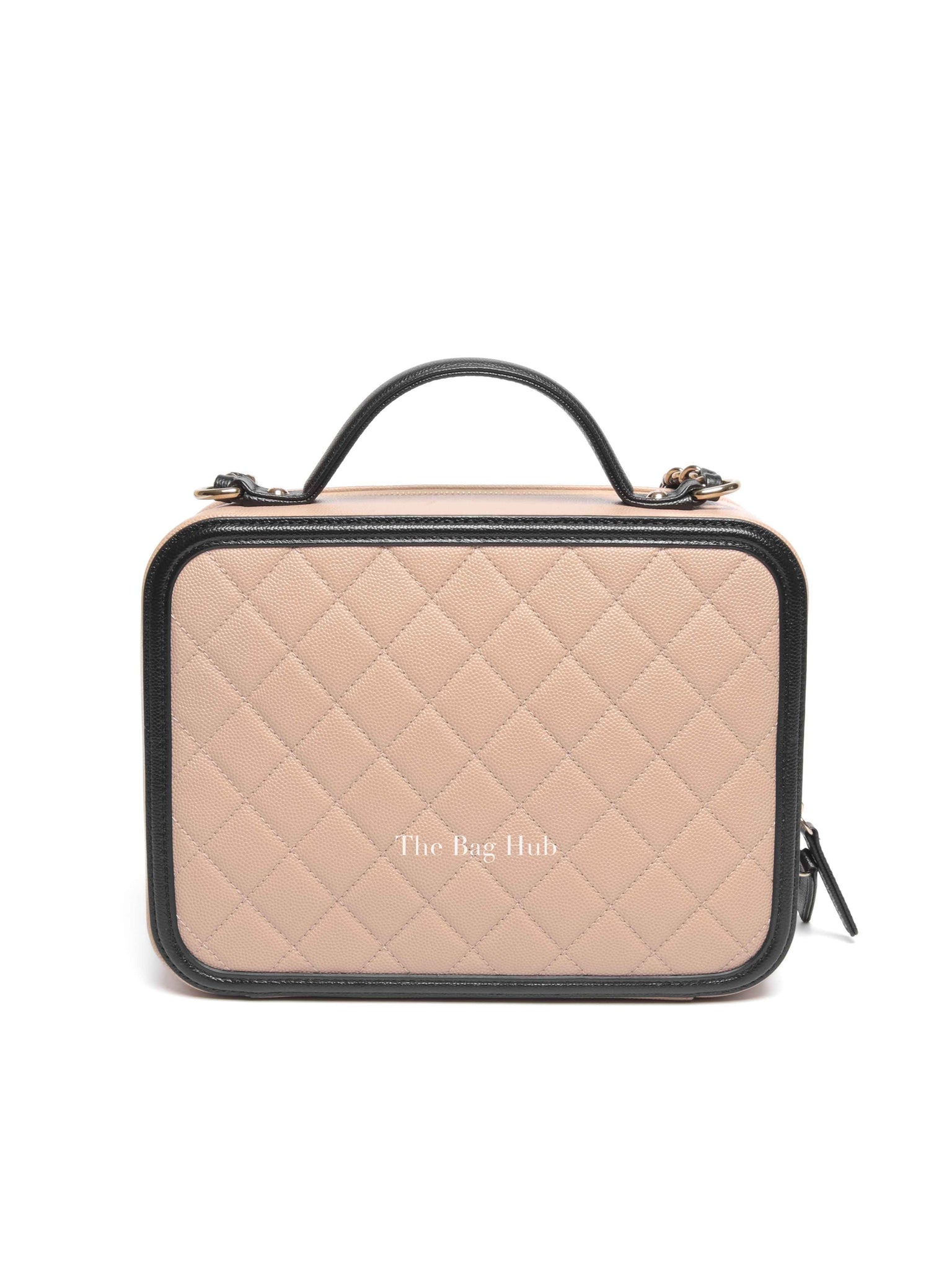 Chanel Beige Black Caviar Quilted Filigree Vanity Large Bag