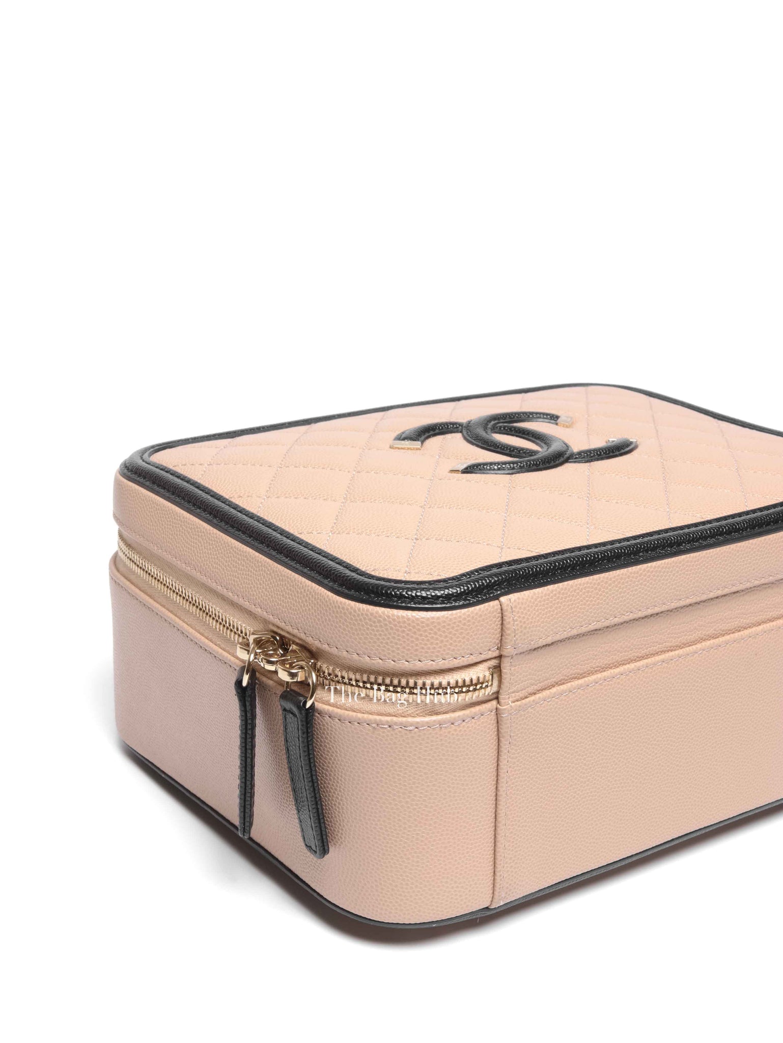 Chanel Beige Black Caviar Quilted Filigree Vanity Large Bag