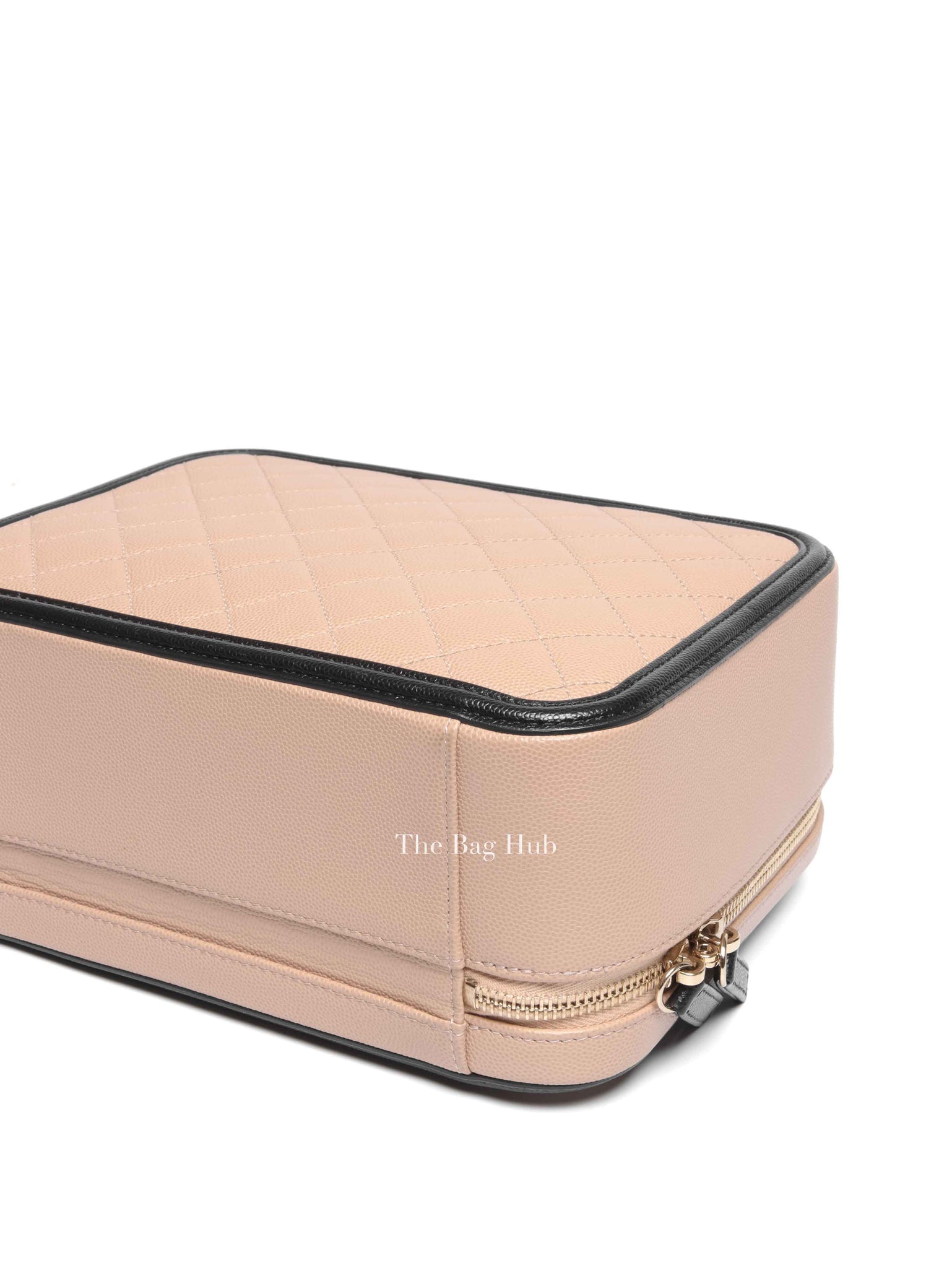 Chanel Beige Black Caviar Quilted Filigree Vanity Large Bag