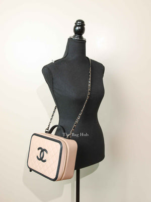Chanel Beige Black Caviar Quilted Filigree Vanity Large Bag