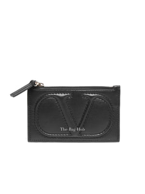 Valentino Garavani Black Vlogo Leather Card Holder