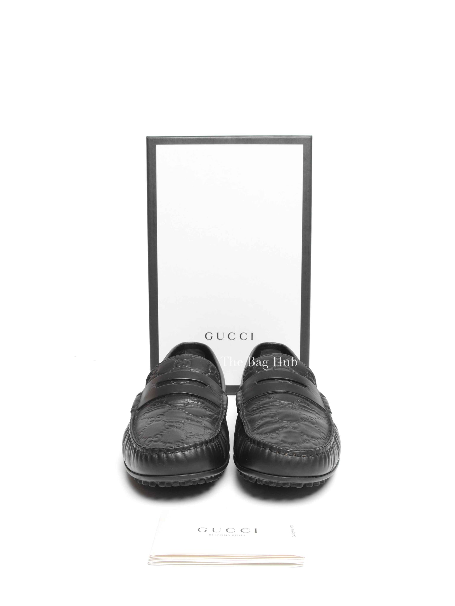 Gucci Black Calfskin Guccissima Mens Driver Loafers Size 8.5