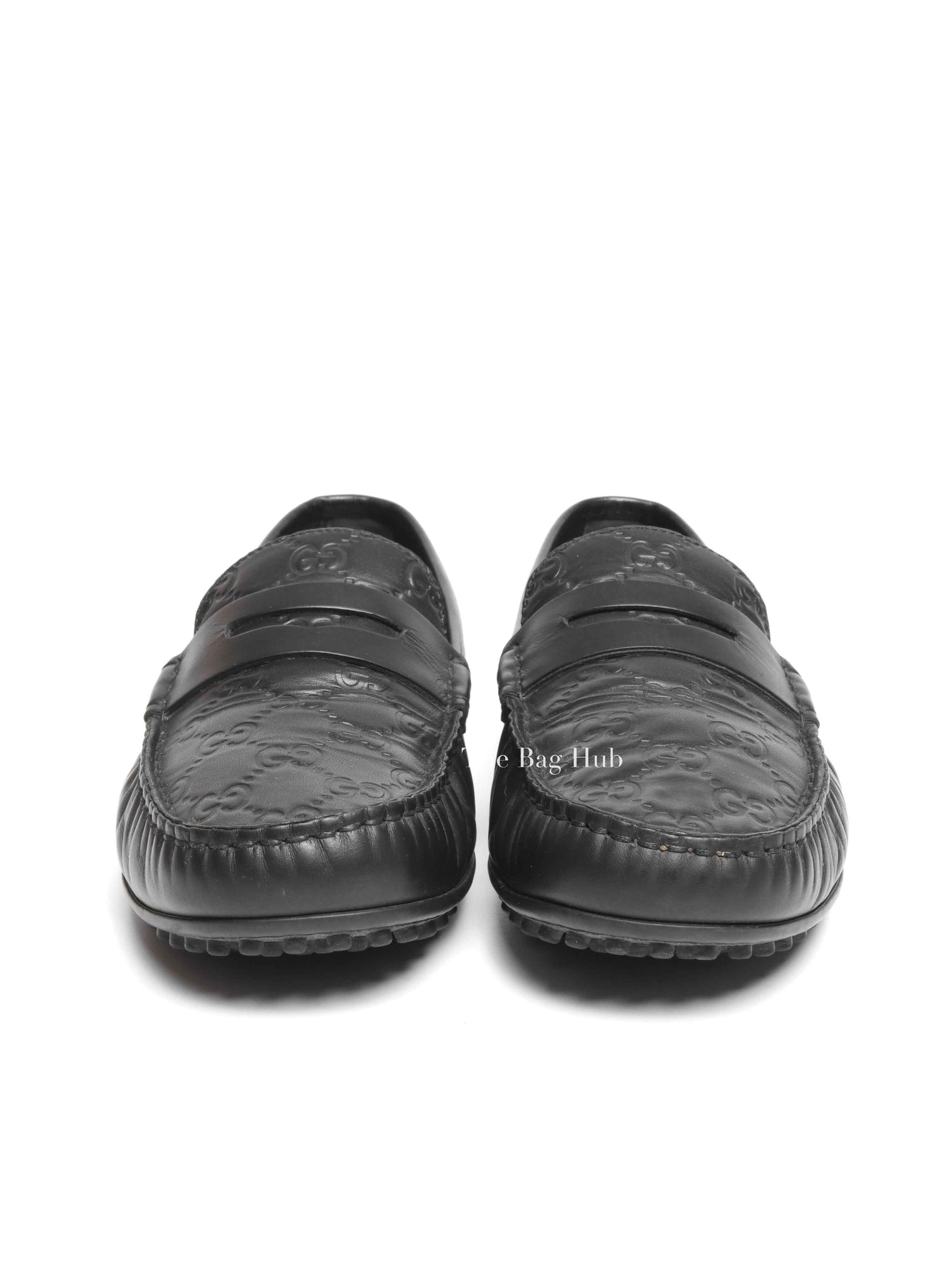 Gucci Black Calfskin Guccissima Mens Driver Loafers Size 8.5