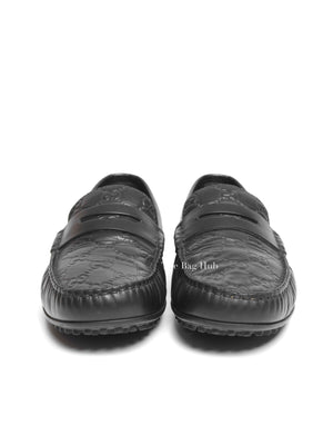 Gucci Black Calfskin Guccissima Mens Driver Loafers Size 8.5