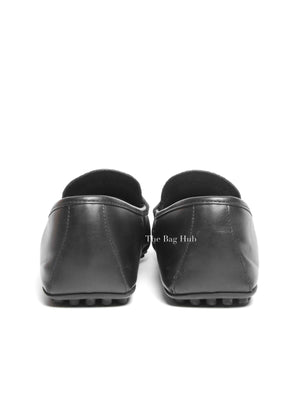 Gucci Black Calfskin Guccissima Mens Driver Loafers Size 8.5