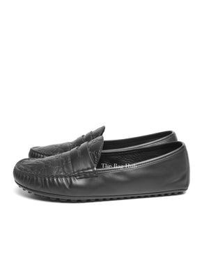 Gucci Black Calfskin Guccissima Mens Driver Loafers Size 8.5