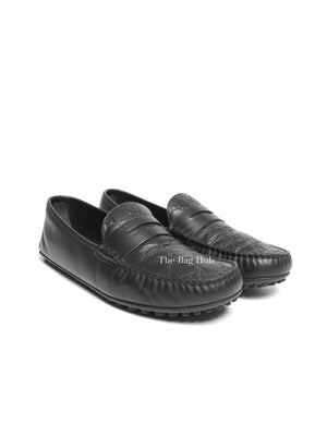 Gucci Black Calfskin Guccissima Mens Driver Loafers Size 8.5