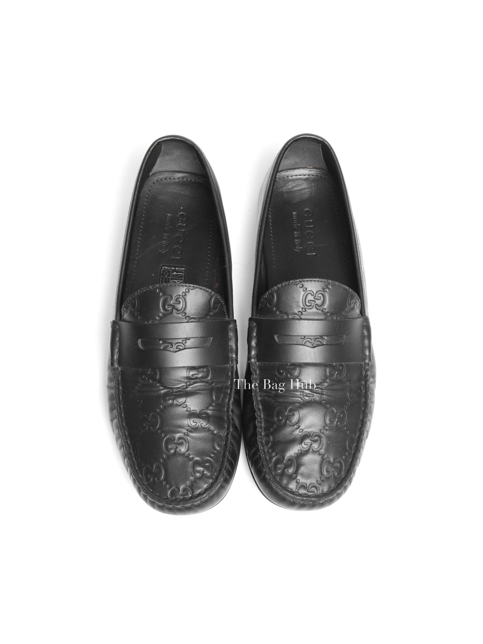 Gucci Black Calfskin Guccissima Mens Driver Loafers Size 8.5