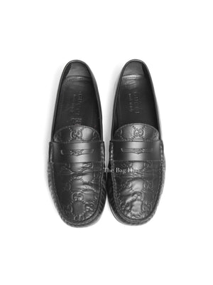Gucci Black Calfskin Guccissima Mens Driver Loafers Size 8.5