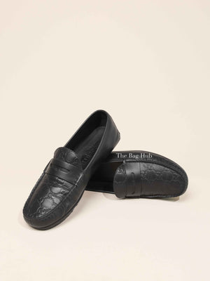 Gucci Black Calfskin Guccissima Mens Driver Loafers Size 8.5
