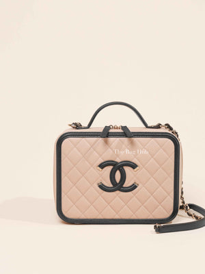 Chanel Beige Black Caviar Quilted Filigree Vanity Large Bag