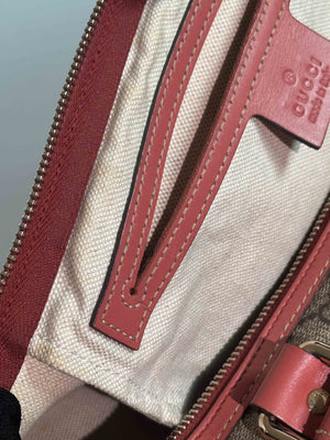 Gucci Beige/Pink Canvas GG Supreme Medium Joy Boston Bag