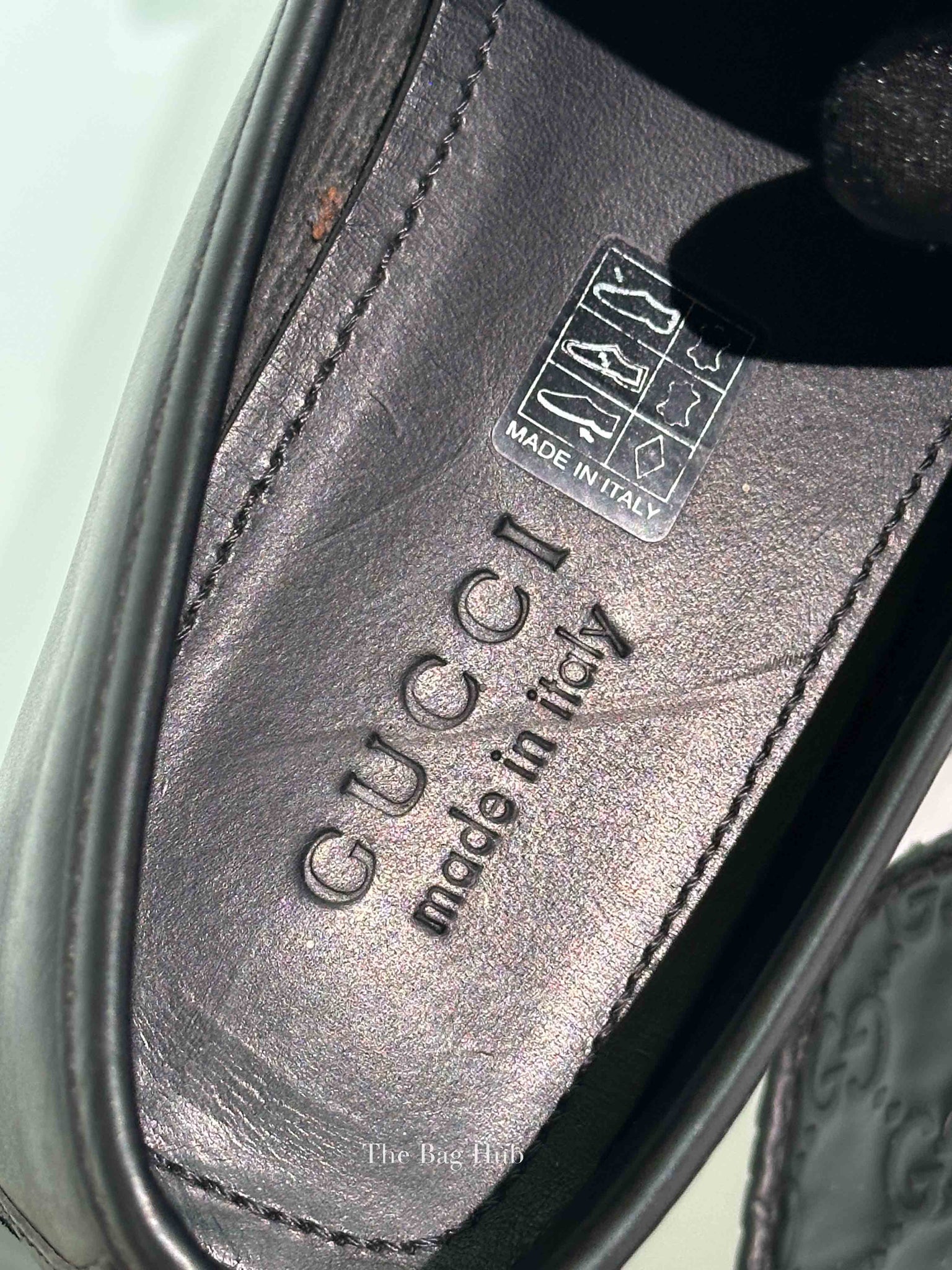 Gucci Black Calfskin Guccissima Mens Driver Loafers Size 8.5