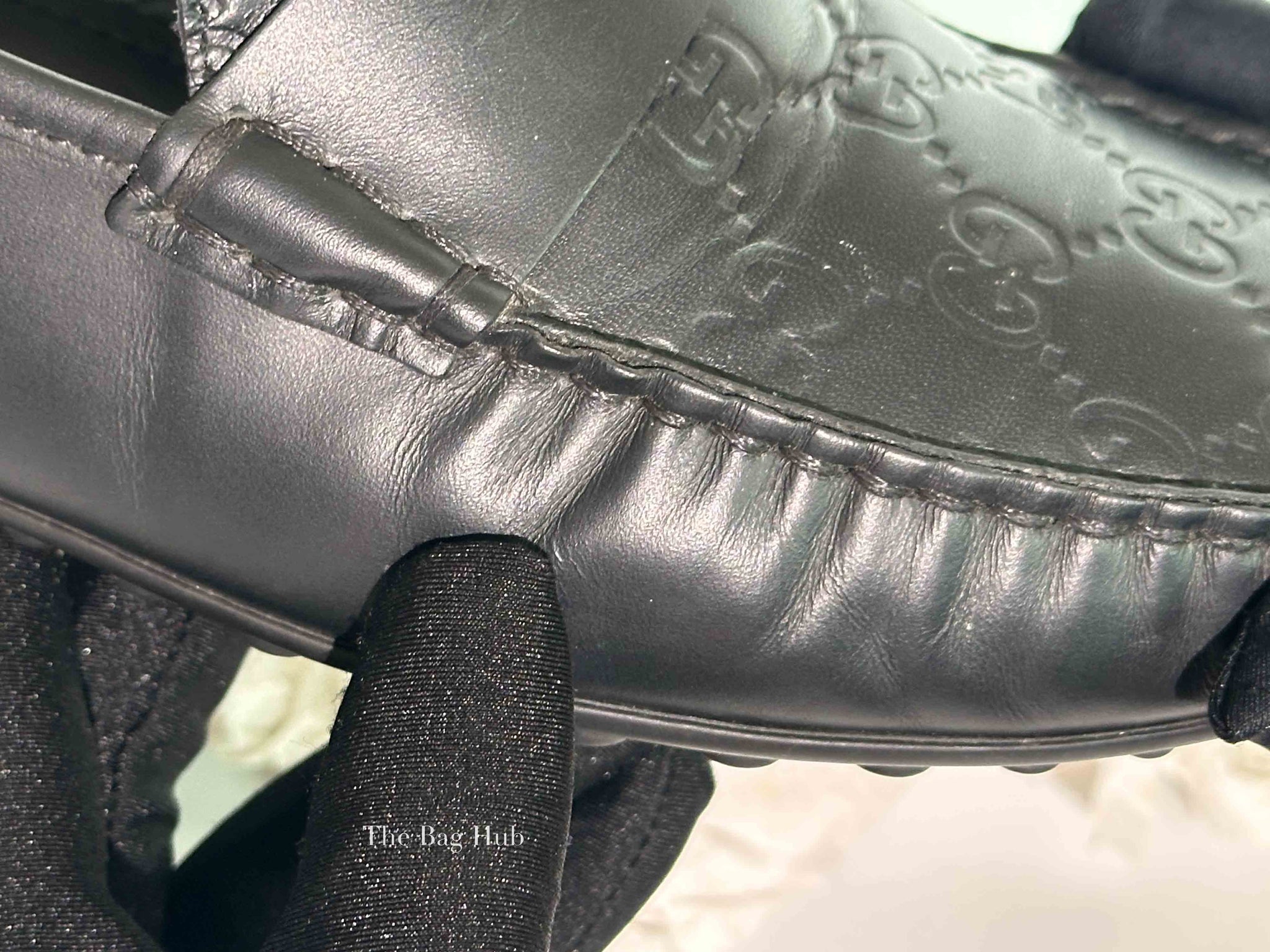 Gucci Black Calfskin Guccissima Mens Driver Loafers Size 8.5