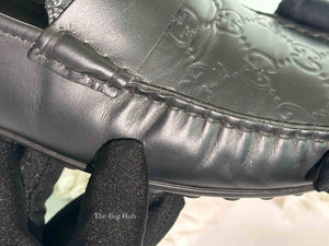Gucci Black Calfskin Guccissima Mens Driver Loafers Size 8.5