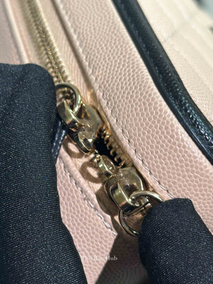 Chanel Beige Black Caviar Quilted Filigree Vanity Large Bag