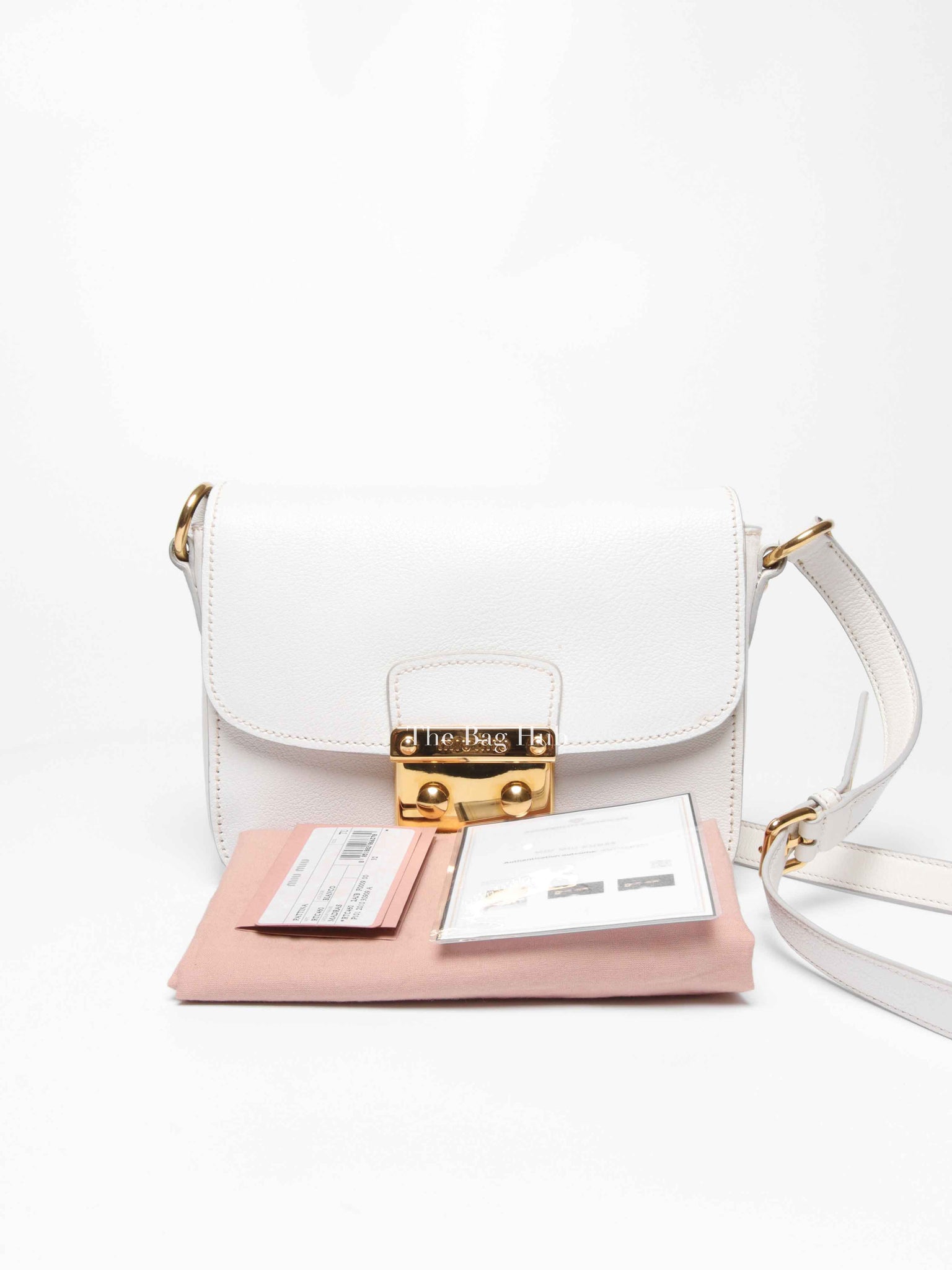Miu Miu Bianco Leather Madras Pushlock Flap RTC460 Crossbody Bag