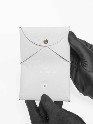 Hermes Gris Pale Leather Calvi Card Holder
