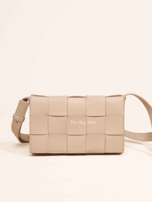 Bottega Veneta Almond Leather Intrecciato Cassette Crossbody Bag