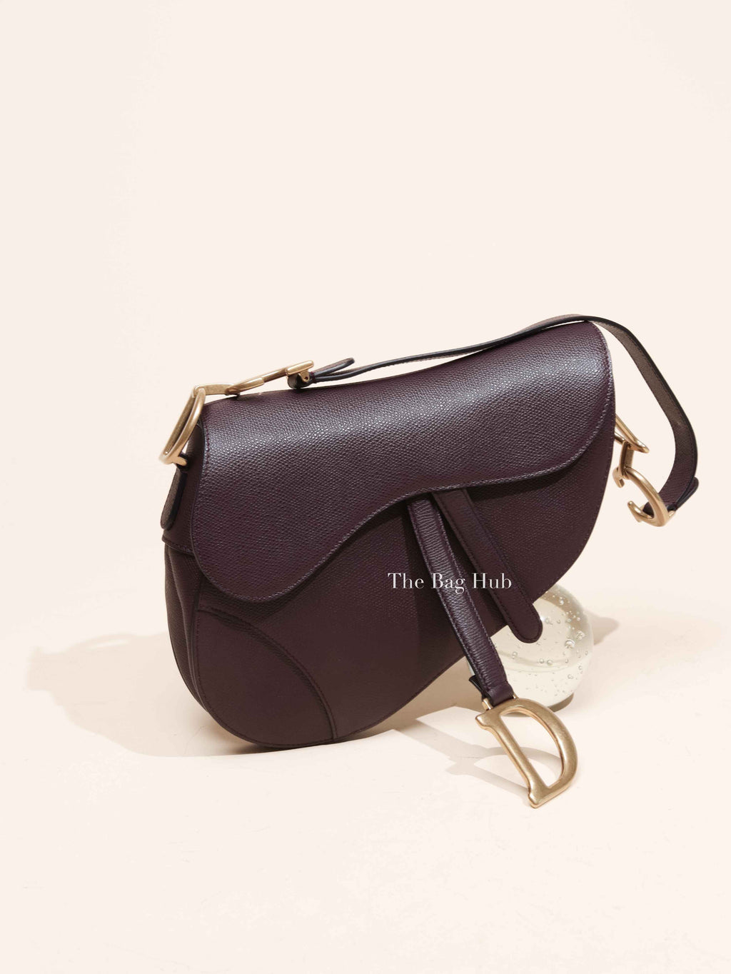 Christian Dior Plum Grained Leather Saddle Medium Bag GHW