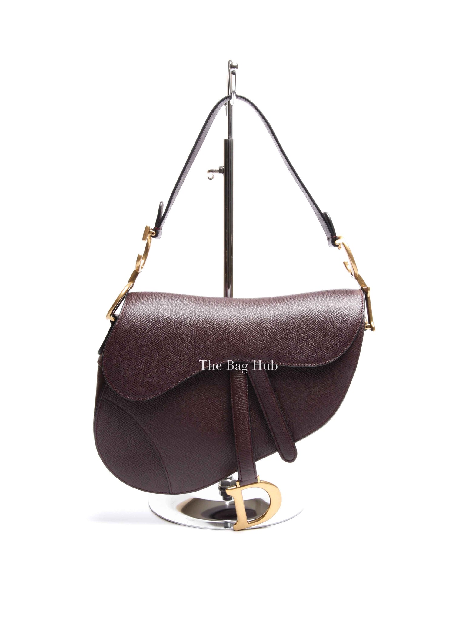 Christian Dior Plum Grained Leather Saddle Medium Bag GHW