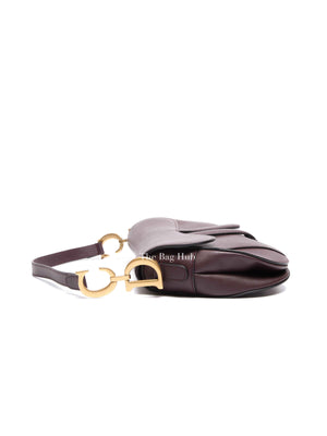 Christian Dior Plum Grained Leather Saddle Medium Bag GHW