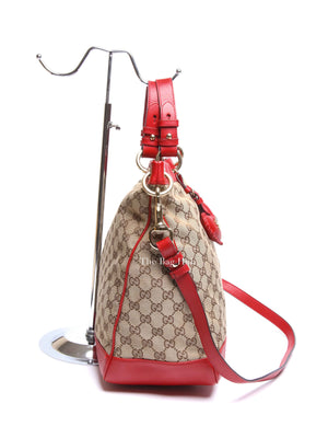 Gucci Red/Brown Monogram Canvas Medium Valentine Tote Bag