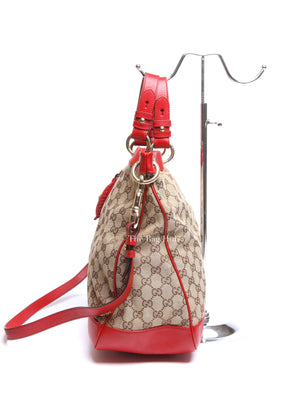 Gucci Red/Brown Monogram Canvas Medium Valentine Tote Bag