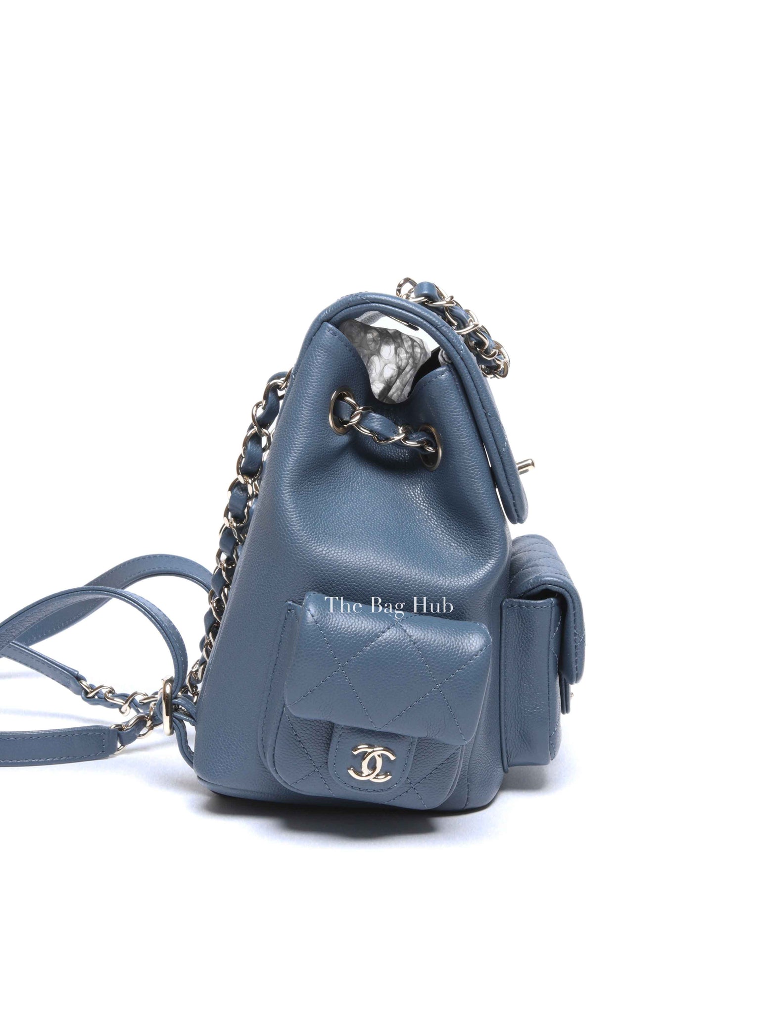 Chanel Blue Shiny Caviar Quilted Small Cargo Duma Backpack